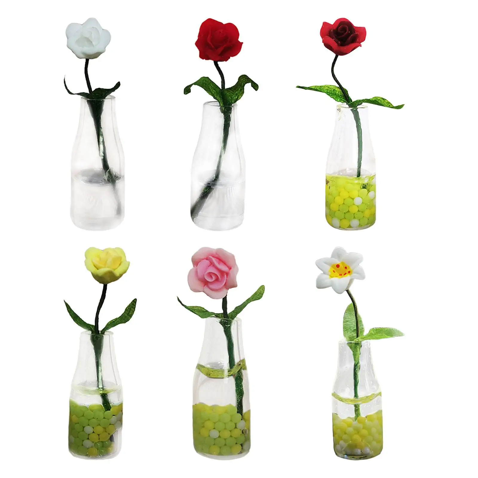 

Tiny Houses Flower and Vase Mini Flower in Vase Micro Landscape Flower for 1:6 1:12 Scale Garden Kitchen Living Room Decoration