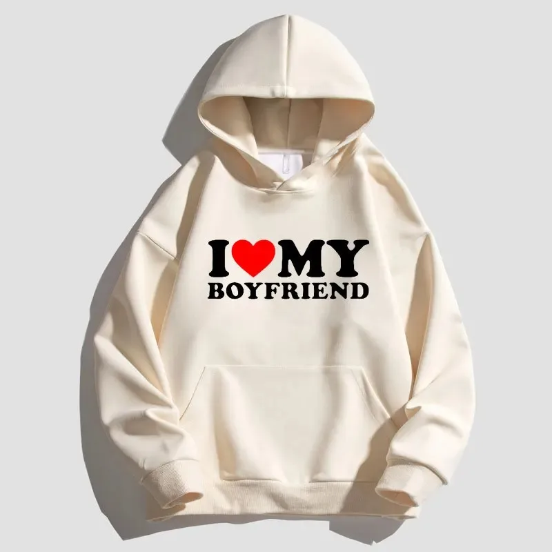 I LOVE MY BOYFRIEND Print Girl Hoodie Sweatshirt for Women's/Men's Hoodies Casual Sweatshirts Solid Color Hoodies Pullovers Tops