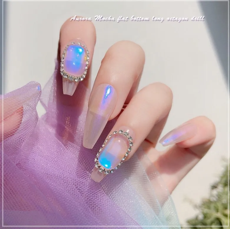 10PCS Ice cube Shape Nail Art Shiny Diamond  Aurora Crystals Rhinestones 3D Strass Charm Glass Manicure Nail Accessories Gem