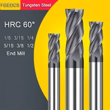 4 Flute Carbide End Mill 1/8 3/16 1/4 5/16 3/8 1/2"  Inch CNC Milling Cutter Metal Steel Tools 3.175 4.76 6.35 7.93 9.525 12.7MM