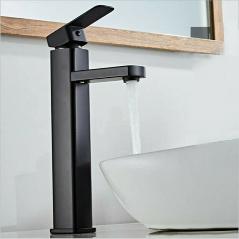 

NEW-Widespread Bathroom Basin Faucet Waterfall 3 Holes Sink Mixer Tap Matte Black