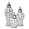 Ceramic General Pot Silver Grid  Porcelain Ginger Jar Storage Tank with Cover Flower Vase Home Furnishing Decoration Vases Pots 6