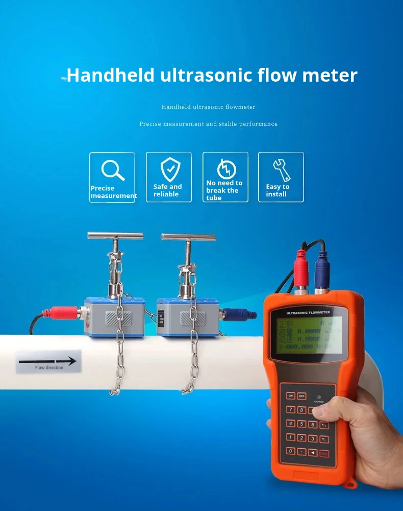 TUF-2000H Digital Ultrasonic Flow Meter Handheld Clamp On Liquid Flowmeter for W