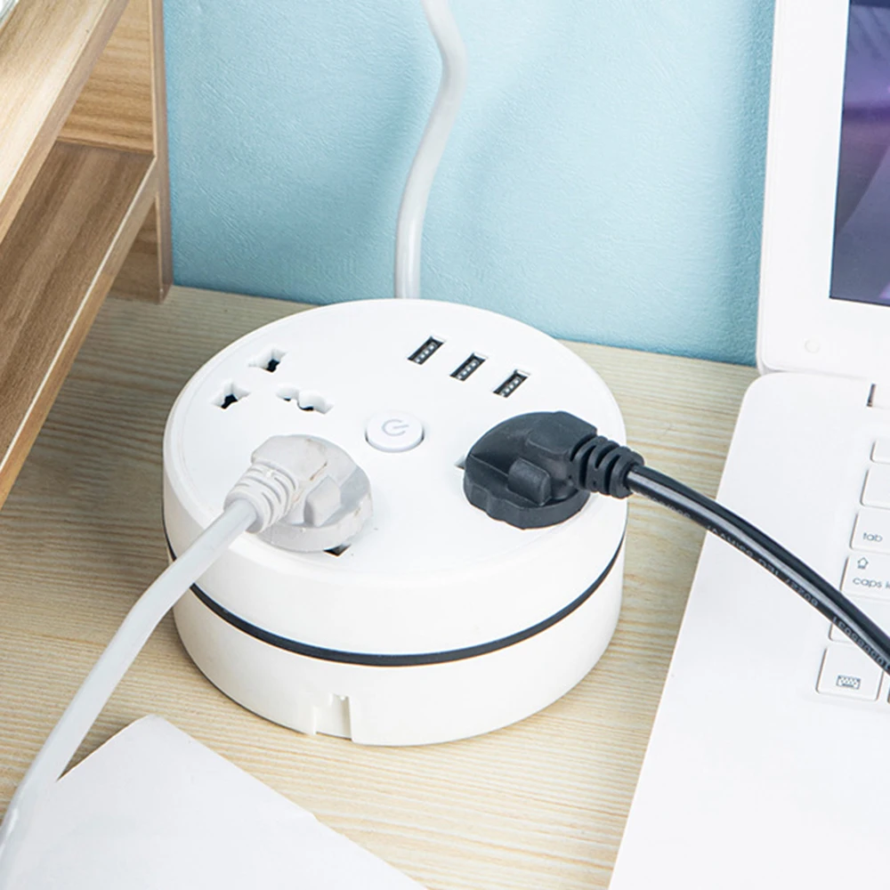 RoundUniversalPowerStripPortableExtensionCordSocketPlugUSBPhoneChargerWith3USB
