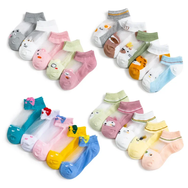 

5 pairs pack lot kids socks mesh standrad baby breathable funny and cute candy colors crystal baby comfortable socks