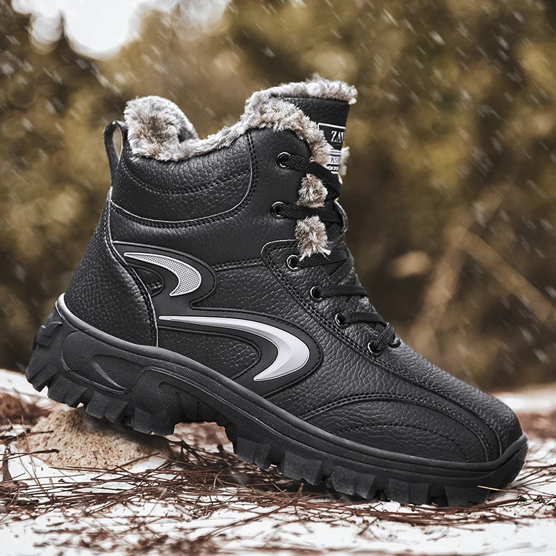 

Ботинки мужские кожаные на шнуровке, теплые хлопковые ботинки, Плюшевые короткие, повседневная универсальная обувь на толстой подошве, полусапожки