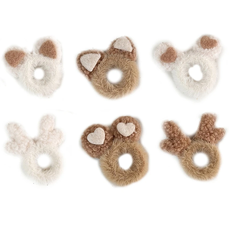 

for CAT Ear Fluffy Scrunchies Lovely Antlers Plush Ponytail Holder Christmas Elastics Hair Ties Bear Ears Furry Hair Ban