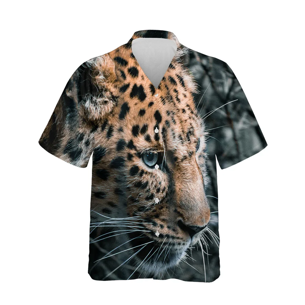 Jumeast 3D Cheetah Print Blouses Animal Pattern Summer Short Sleeve Shirts For Men Oversized Streetwear Casual Shirt Cardigan