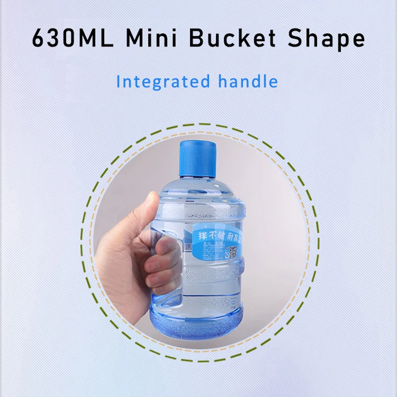 630ml Creative Mini Bucket Bottle Portable Leak Proof Large Plastic Water Bottles High Capacity Sports Water Bottle BPA Free