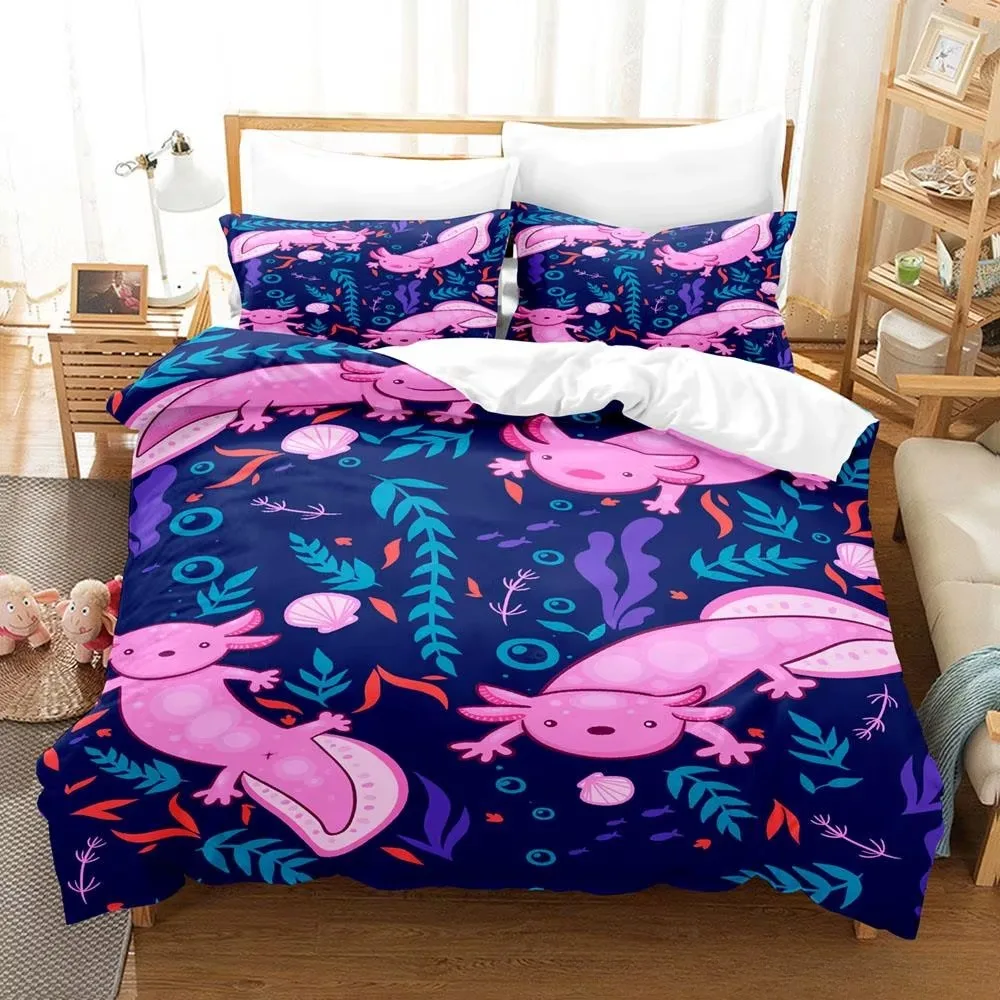 Kawaii Animal Axolotl Bedding Set Bed Cover Adult Kid Bedroom Decor Duvet Cover Pillow Case Set Single Twin Full Queen King Size 3