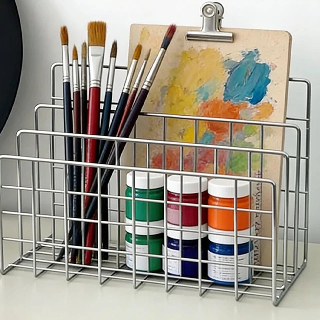 Sturdy Metal Mesh Desk File Organizer 3Grid Mail Sorter Document Rack Magazine Book Holder Desktop Stationery Storage Stand Rack 1