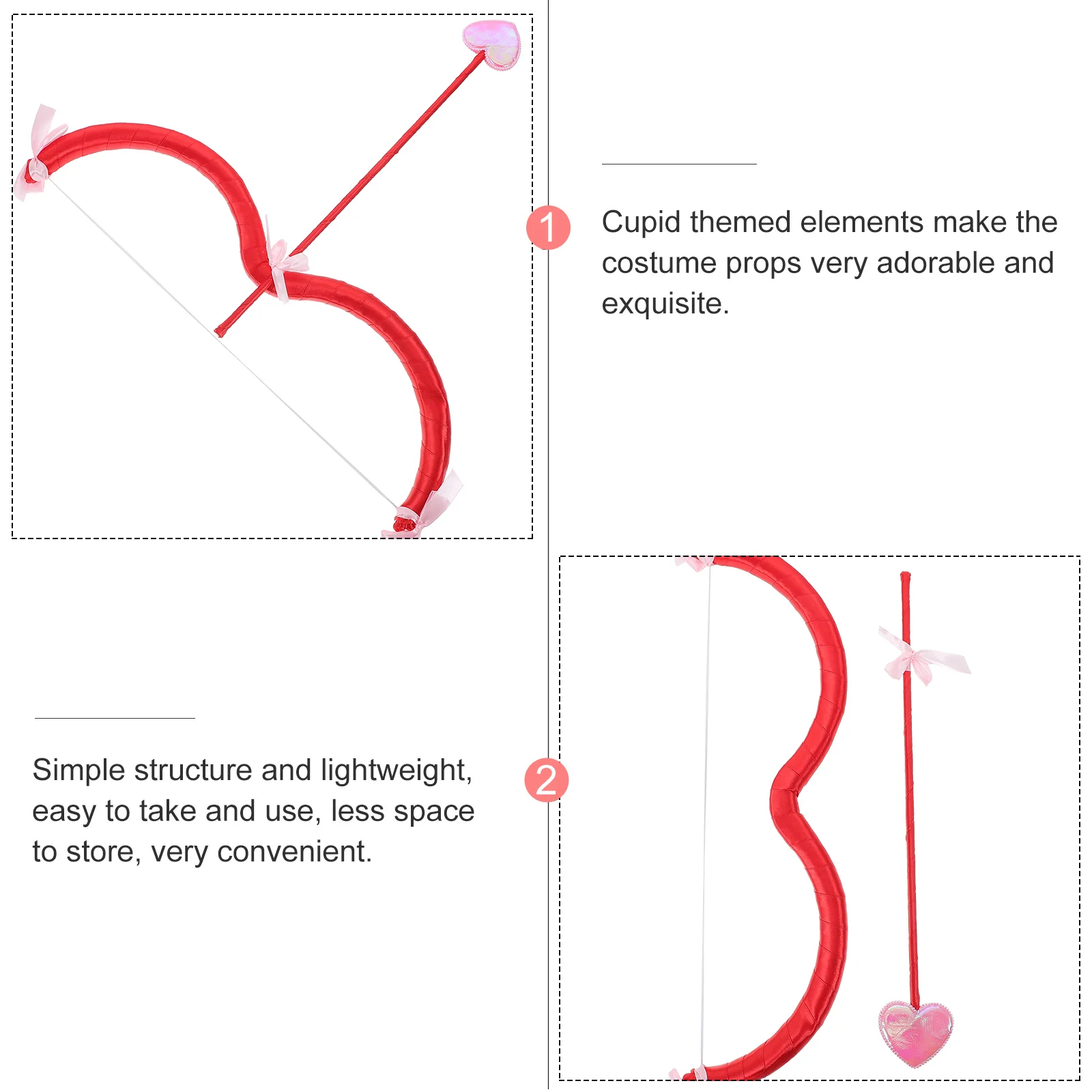 SAFIGLE Ensemble Arc Et Flèches De Cupidon 2 Pièces Accessoires De Costume  De Cupidon Pour La Saint-Valentin Nœud En Forme De Cœur Accessoire De