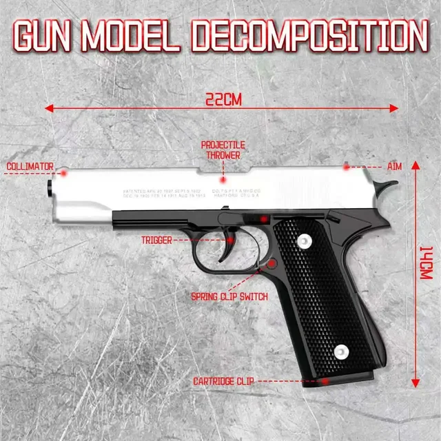 Black Automatic Colt 1911 Automatic Shell Soft Bullet Toy Gun Air Gun CS Shooting Weapon Boy Toy (continuous Firing)  gift 3