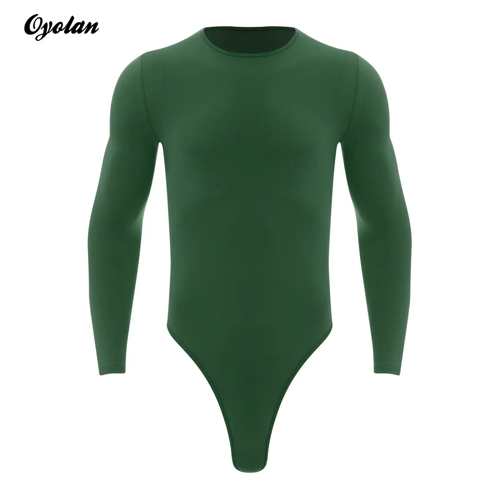 Mens Lingerie Bodysuit Tops Rompers One Piece Leotard Sexy Loungewear Sleepwear Round Neck Long Sleeve Press Buttons Bodysuit