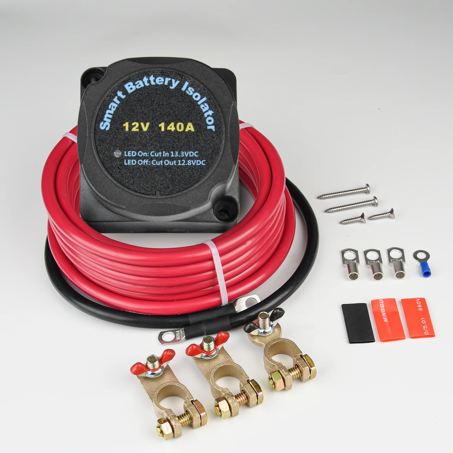 

MaySpare Dual Battery Isolator Kit 12V 140Amp Voltage Sensitive Relay VSR Double Battery Automatic Charger & Wiring Cable Kit