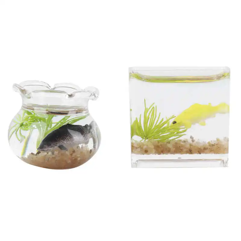 2pcs 1:12 Scale Simulation Lovely Dollhouse Miniature Glass Fish Bowl Aquarium Doll House Home Ornaments Toys