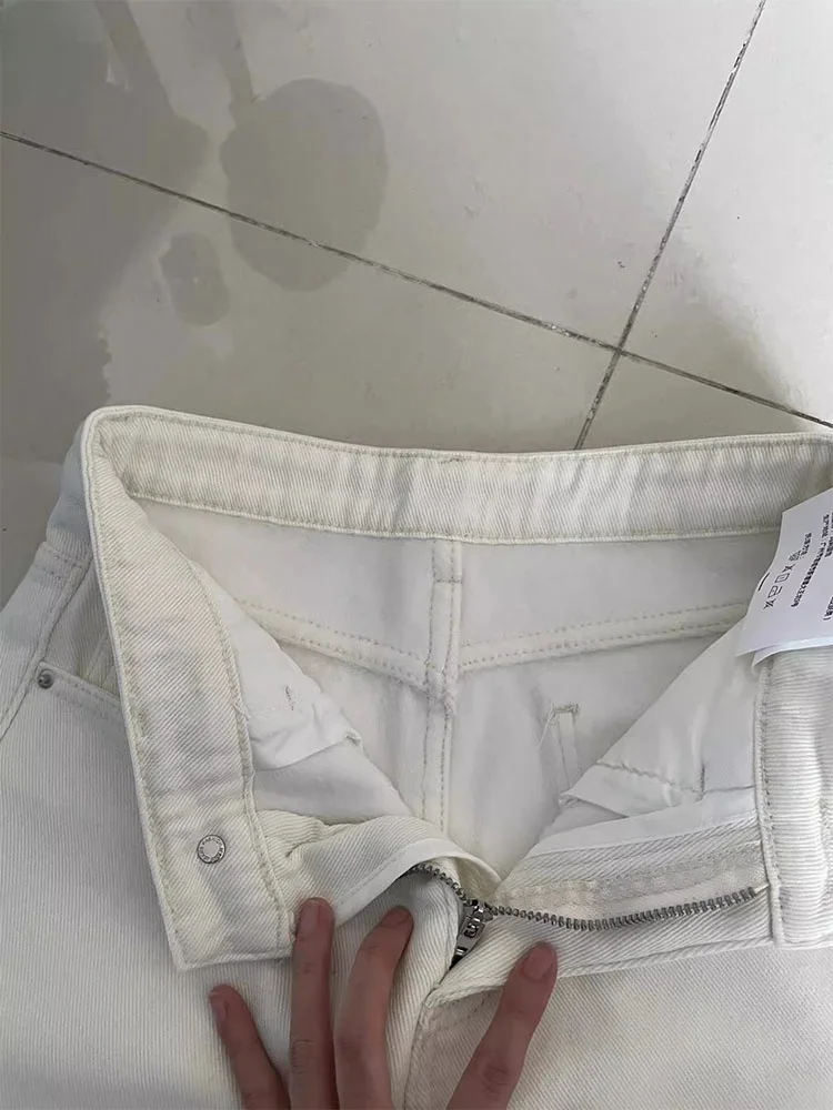 White Wide Leg Jeans Women's Casual Straight Cut High Waist Thiened Winter New Sle plus Size Hiding Hip Slimming Pants