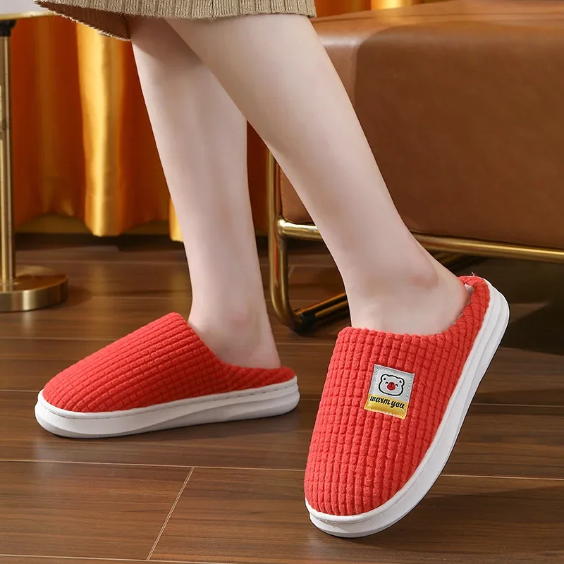 New Fashion Winter Slippers Women Men Thick Sole Indoor Home Warm Couples Shoes Non-Slip Flat Platform Women's Cotton Slippers
