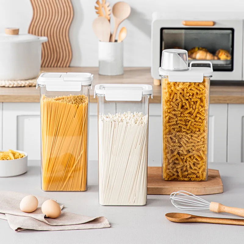 Kitchen Storage Box Plastic Organizer Boxes Cereal Dispenser Flour Pasta  Coffee Food Storage Container with Lid, Leak Proof