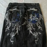 2024 American Retro Jeans Y2K Big Pattern Trousers Loose Jeans Gothic High Waist Wide Pants Street Wear Trousers 1