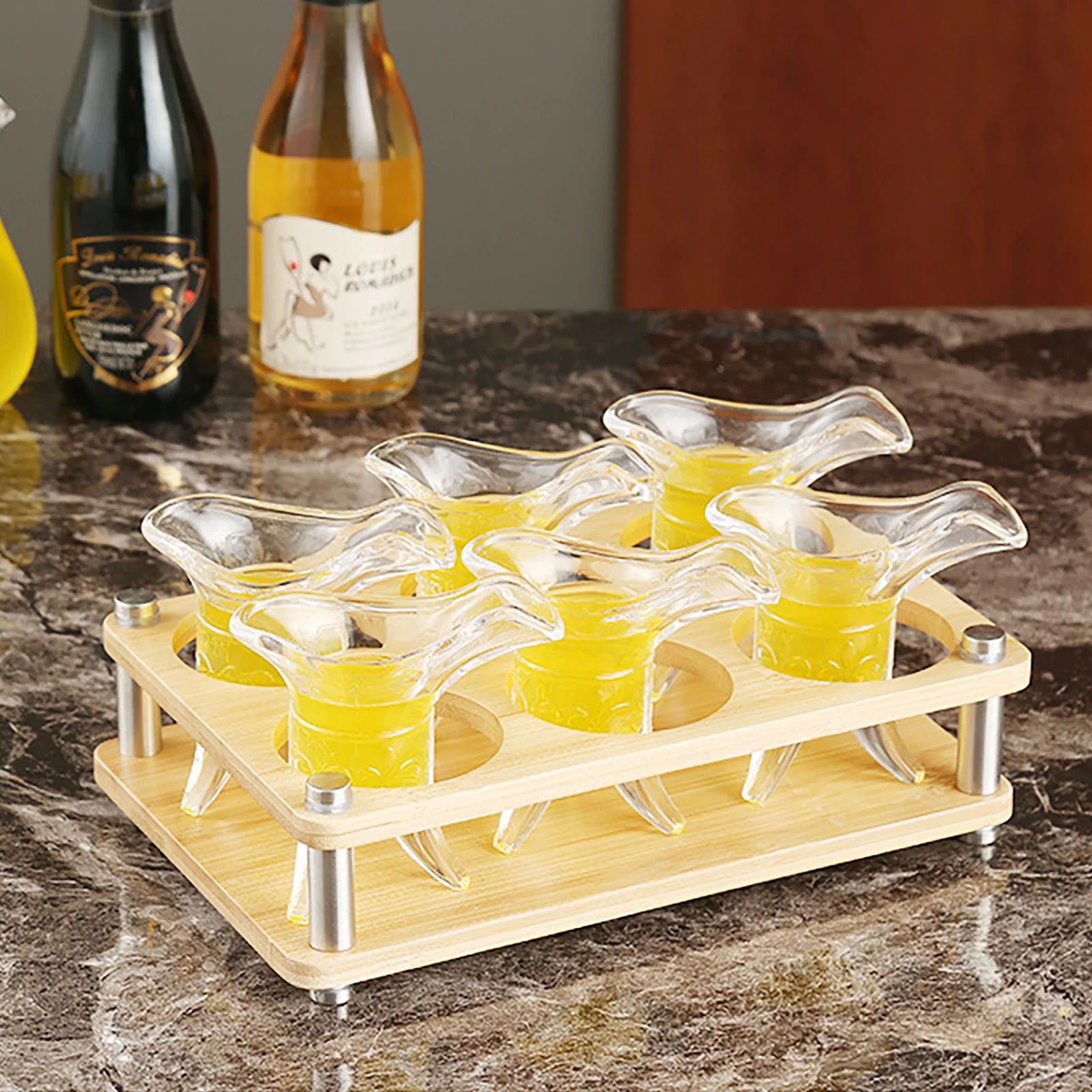 6 Holes Wooden Glass Holder Display Rack Bar Wine Drinks Cup Storage Carrier Flight Tasting Serving Tray Kitchen Tools 4