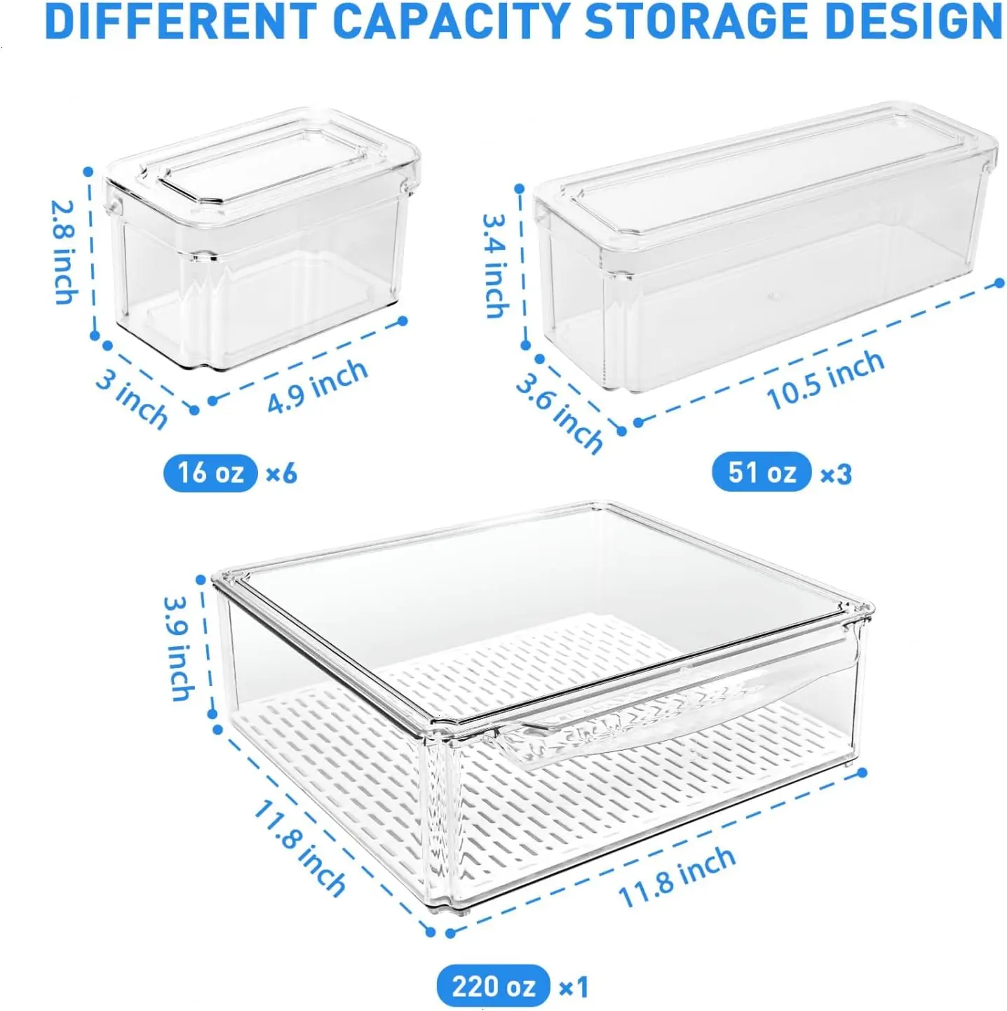 Stackable Refrigerator Organizer Bins with Lids, BPA-Free Produce Fruit Storage Containers for Storage Clear for Food 5