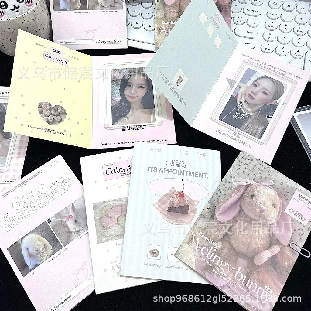 Korean Ins Cute Cake Bunny Folding Back Card Kpop 3-inch Photocard Holder Writable Sell Card DIY Decor Packing Fixed Board 10Pcs