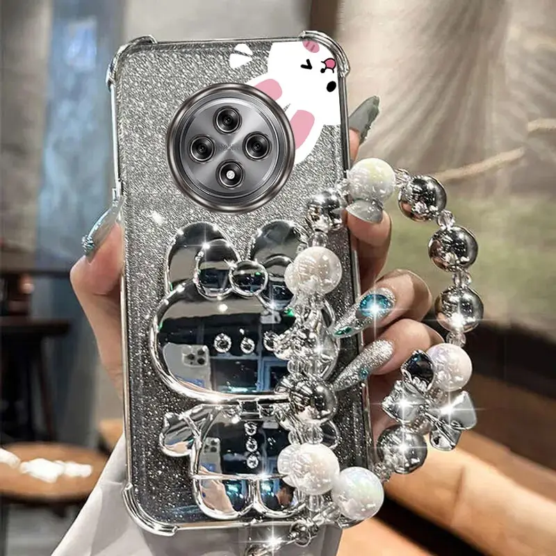 Glitter Mirror Rabbit Phone Holder Case with Anti-Knock Stand and Airbag Protection