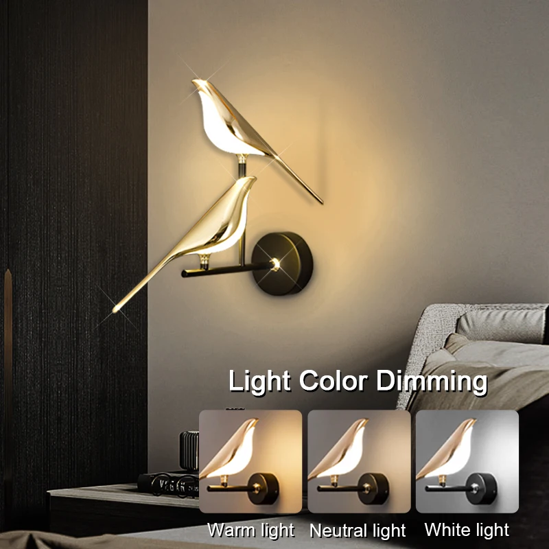 Nordic Magpie LED Wall Lamp Indoor Lighting For Home Living Room Bedside Kitchen Mirror Touch Switch Sconce