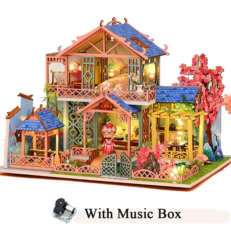 NEW DIY Wooden Doll Houses Peach Blossom Attic Casa