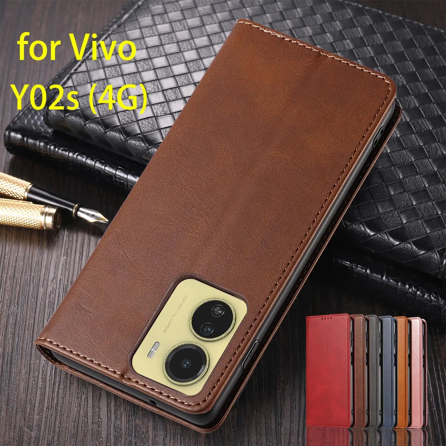 

Магнитный кожаный чехол-книжка для Vivo Y02s (4G)