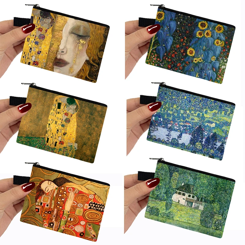 Vintage Painting Kiss / Water Lily Mini Portafoglio Monet / Gustav Klimt Portamonete Donna Ragazze Portafoglio Contanti Money Zero Bag Mini Pouch