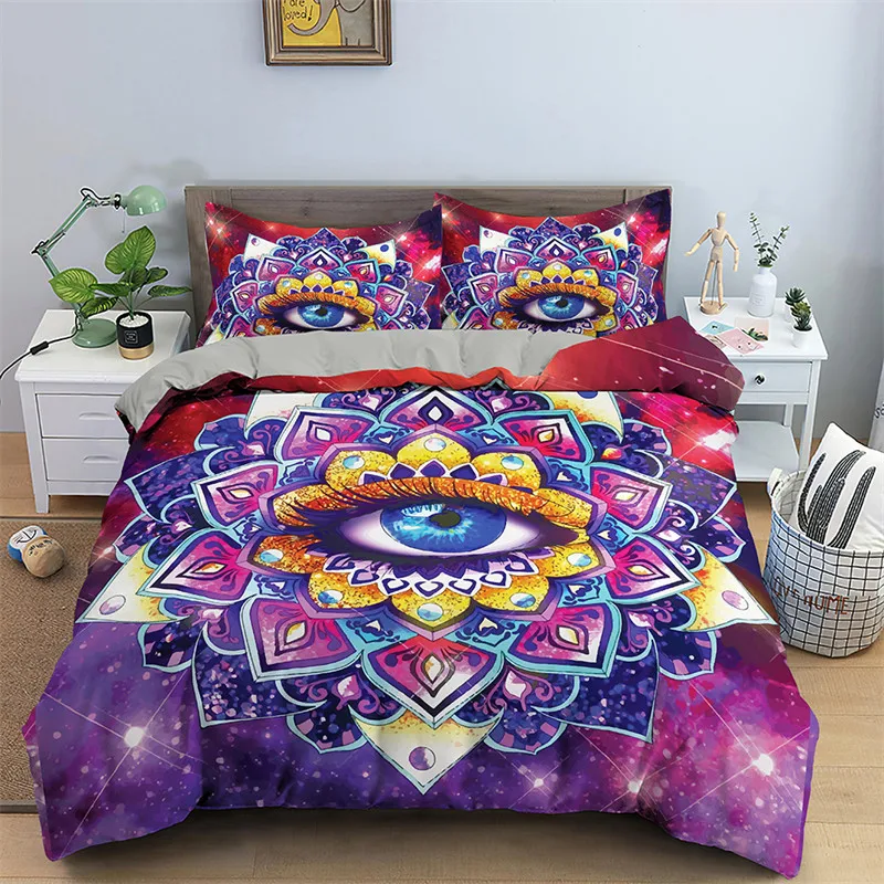 

Psychedelic Eyes Duvet Cover Bohemia Mandala Quilt Cover Microfiber Mysterious Abstract Geometric Bedding Set King For Teen Boy