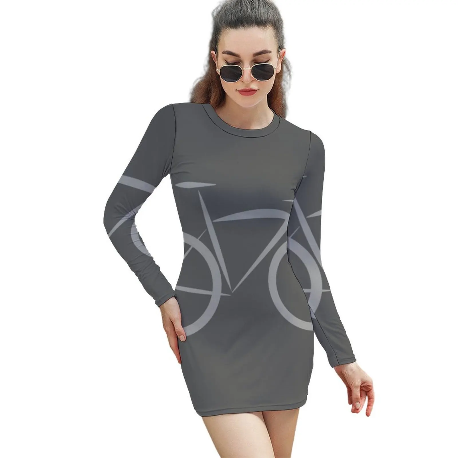 

Stylised Racing Bike Grey Long-Sleeved Sheath Dress dress for women Woman clothes summer dress