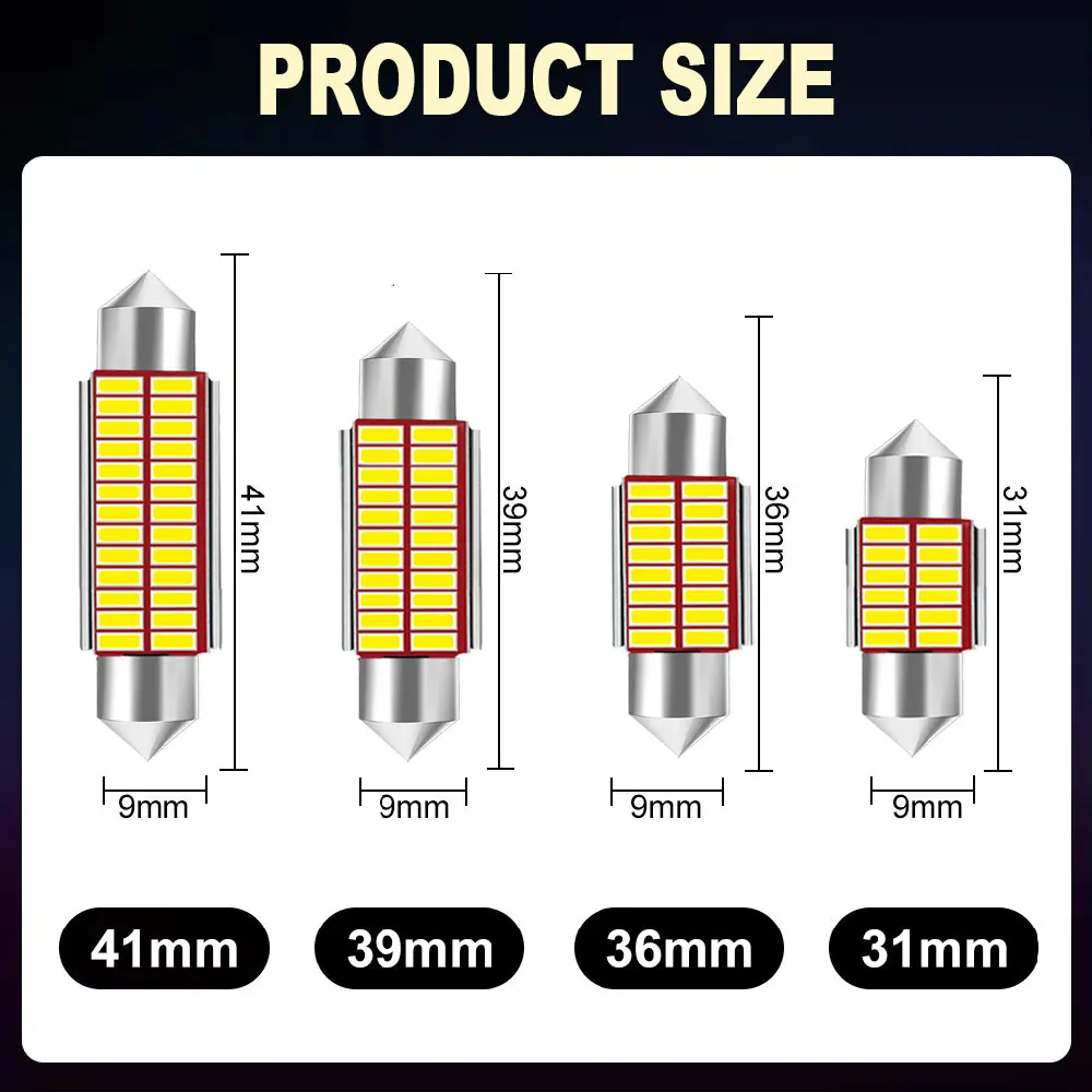LED Car Bulbs 2/10 PCS C5W LED Bulb Canbus Festoon 31mm 36mm 39mm 41mm 12V 4014SMD 6500K White Car Interior Reading License Plate Lamps