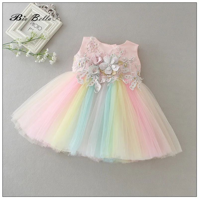 

Bebes Summer Dress Flower Rainbow Bowkent Princess Tutu Lace Girls Baby Vestido Pageant Xmas Christmas Toddler Clothes Outfits