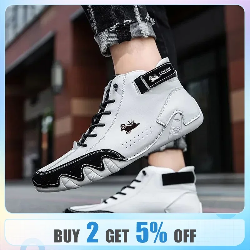 

Men's ankle boots Winter Men high top sneakers outdoor lace-up casual leather moto shoes fashion loafers luxury motorcycle boots