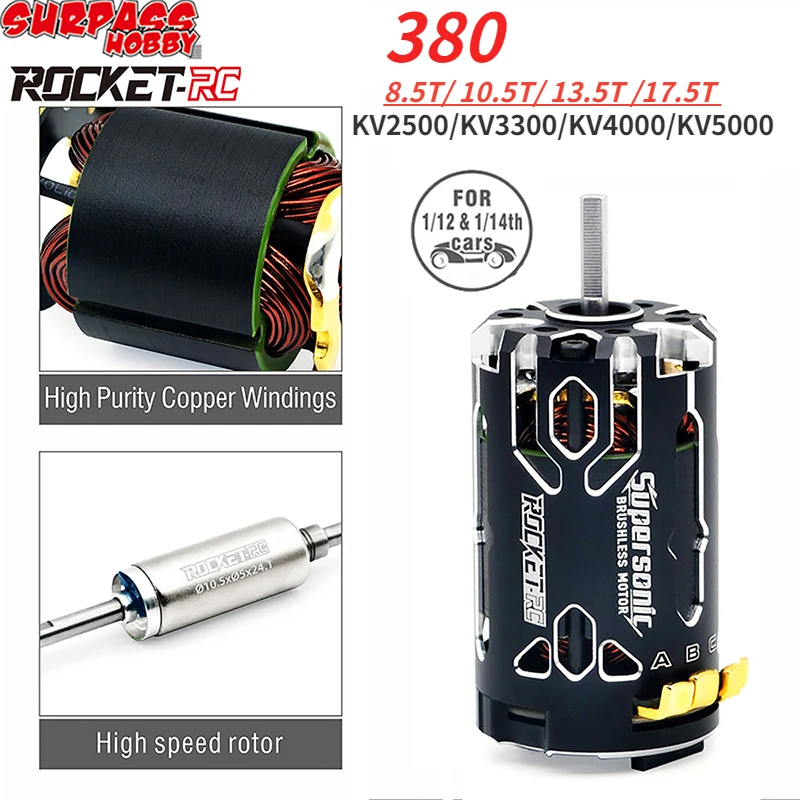 

Surpass Hobby Rocket-RC Supersonic 380 2500-5000KV 8,5/10,5/13,5/17,5 T 2-3S сенсорный Бесколлекторный двигатель для радиоуправляемого автомобиля масштаба 1/12 1/14