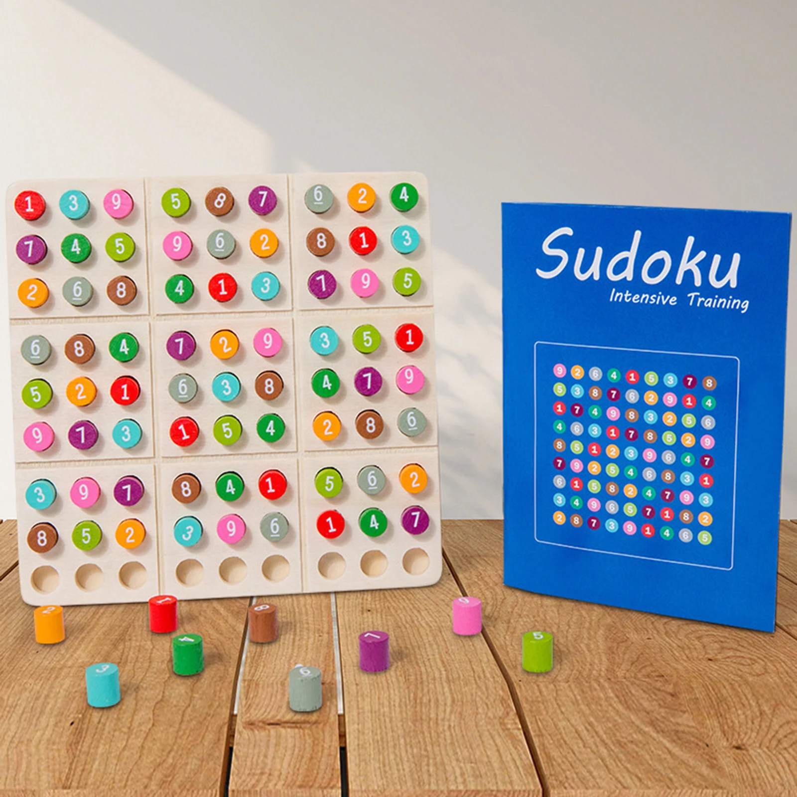 Wooden Sudoku Nine Grid Game Logic Thinking Training for Children Puzzle Board Social Skills Game Toy Chessboard with Questions