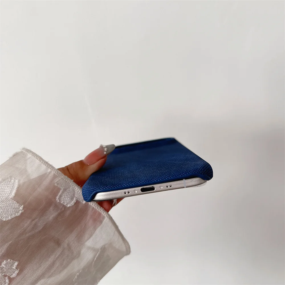 Denim Jeans Muster PU Leder stoßfeste Hülle Handyhülle für iPhone 17 16E 16 Plus 15 14 13 12 Pro Max 11 Hartplastikhülle – Detail 9