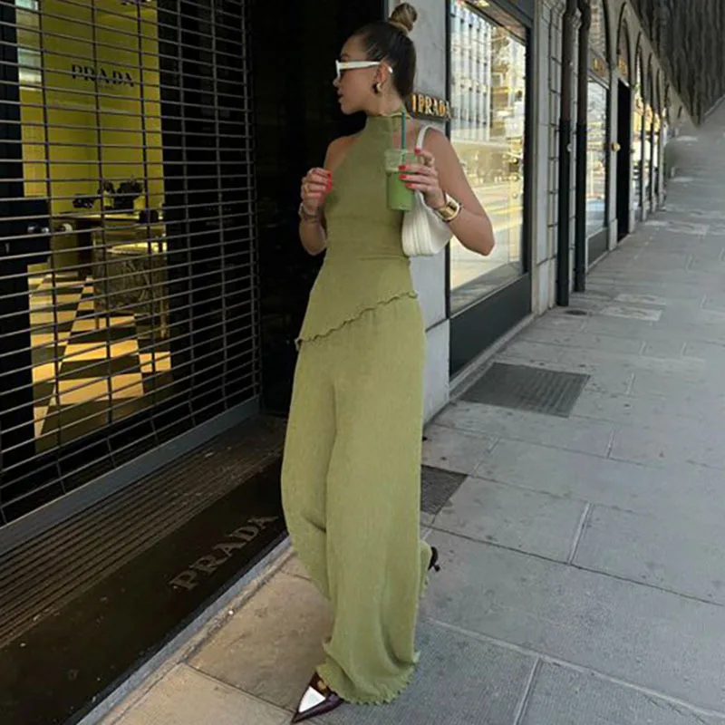 

Женский Повседневный брючный костюм с высокой талией и широкими штанинами