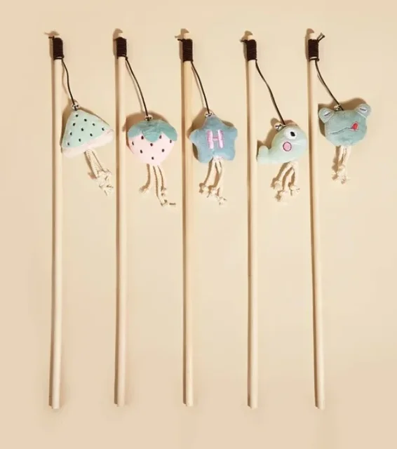 New Mouse Wooden Teasing Cat Rod Cat Toy Pet Supplies Feather Bell Wooden Rod Teasing Cat Stick 2