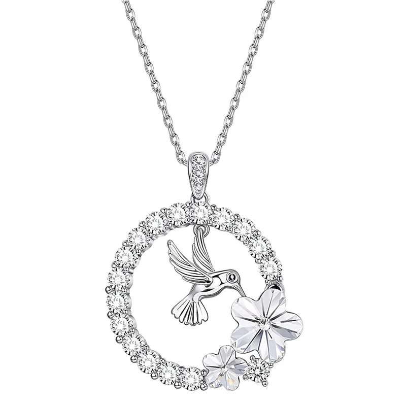 

Popular New Jewelry Fashionable Exquisite Round Circular Hummingbird Flower Pendant Necklace for Women