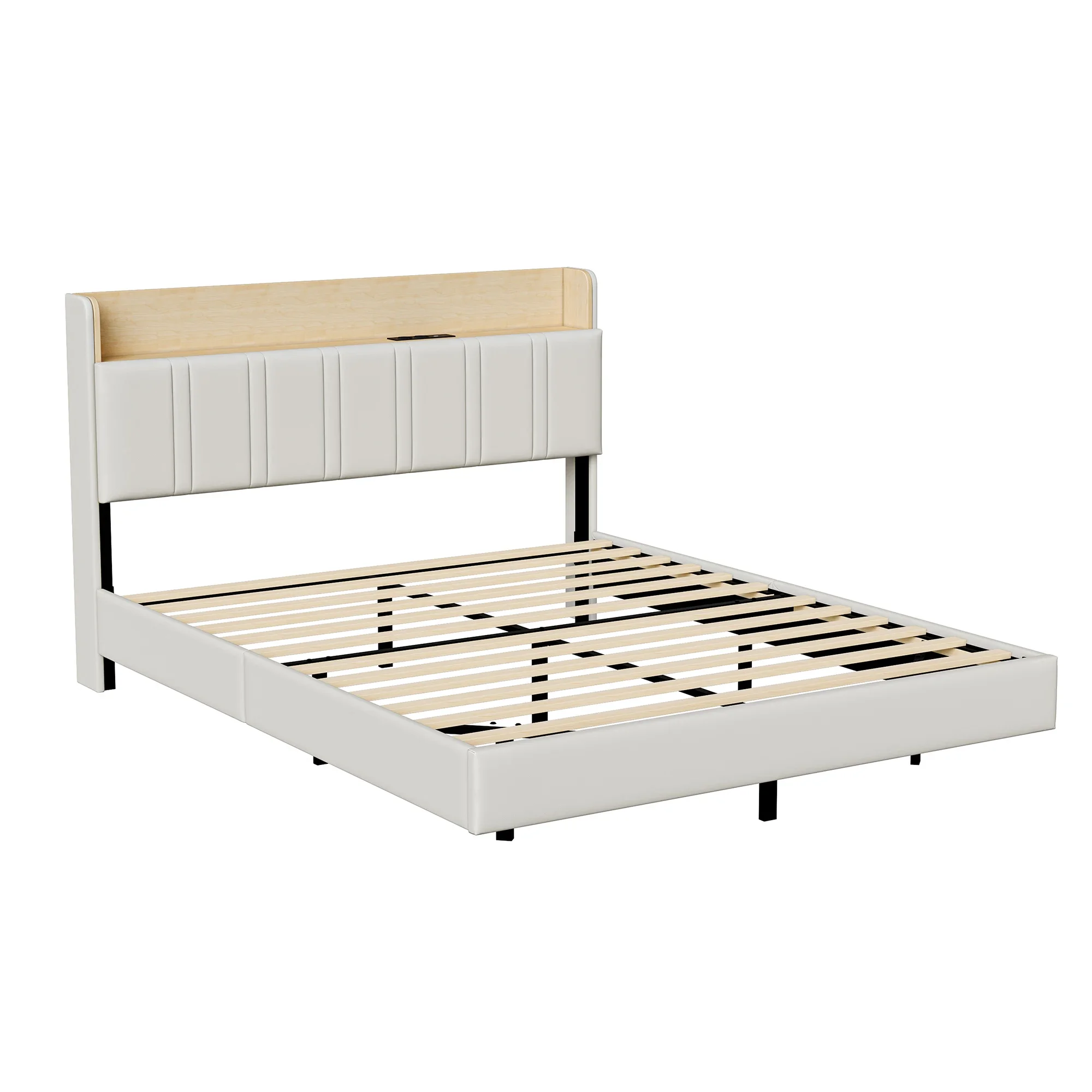 Rosahqnda Doppelbettgestell 140/160 x 200 cm, schwebendes Bett mit visuellem Effekt und LED-Beleuchtung, Hochkopf-Ladestation – Detail 7