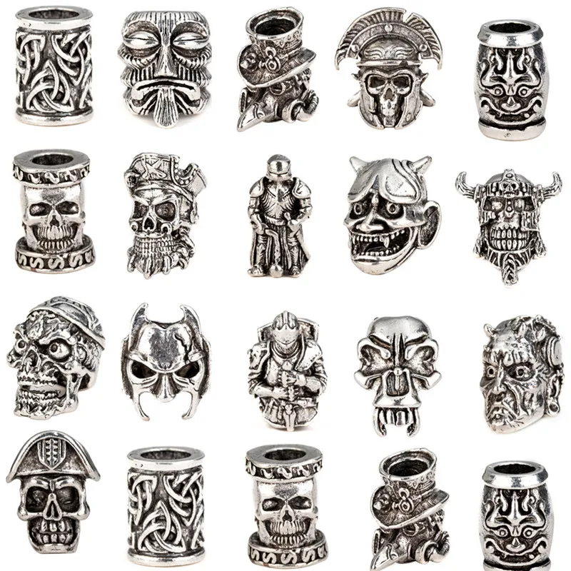 Skull Helmet Viking Rune Big Hole Beads Hair Braid Dreadlock Beard Bead Pendant 1pcs For Jewelry Accessory