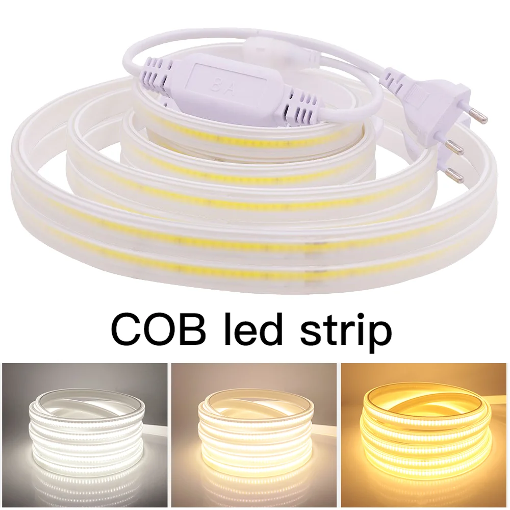 

220V COB LED Strip Light Waterproof Outdoor Lamp 288LEDs Super Bright LED Tape Linear Lighting 3000K 4000K 6000K Dimmable Ribbon