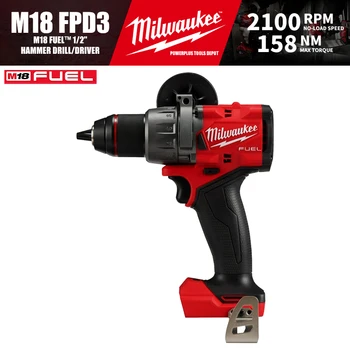 밀워키 M18 FPD3/2904 M18 연료™브러시리스 무선 해머 드릴 드라이버, 1/2 인치, 18V 전동 공구, 158NM