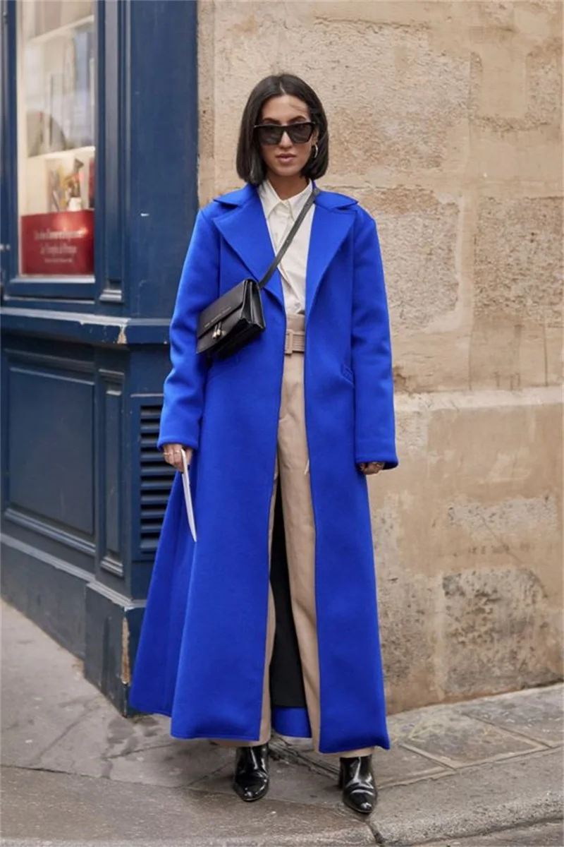 

Blue Winter Cashmere Long Overcoat Women Suits Blazer Wool Formal Thick Trench Coat Custom Made Prom Dress Long Jacket Outfit