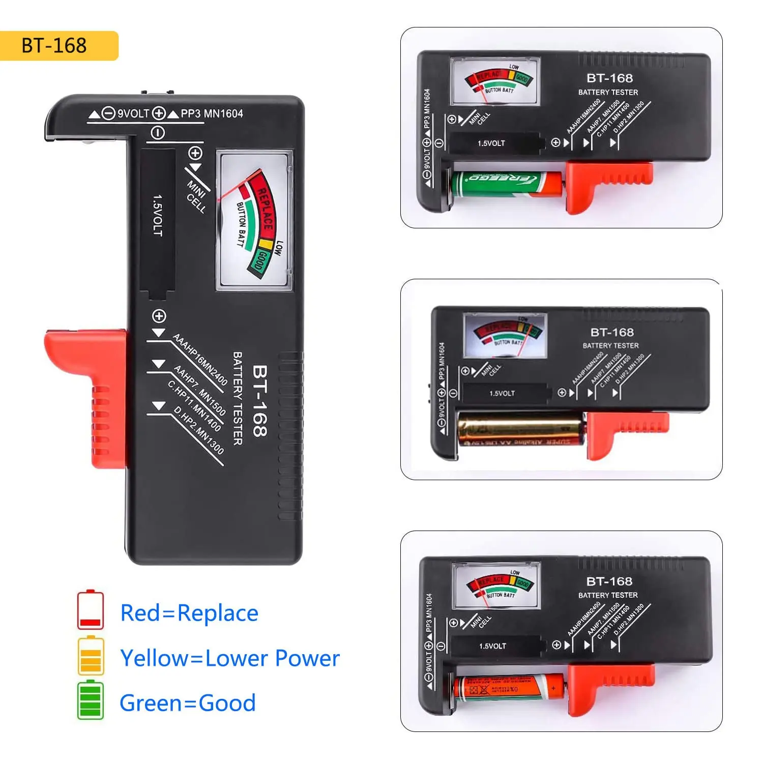 BT-168D Portable Digital Battery Tester Black Digital Battery Power Measuring Instrument The Function Tester battery tester