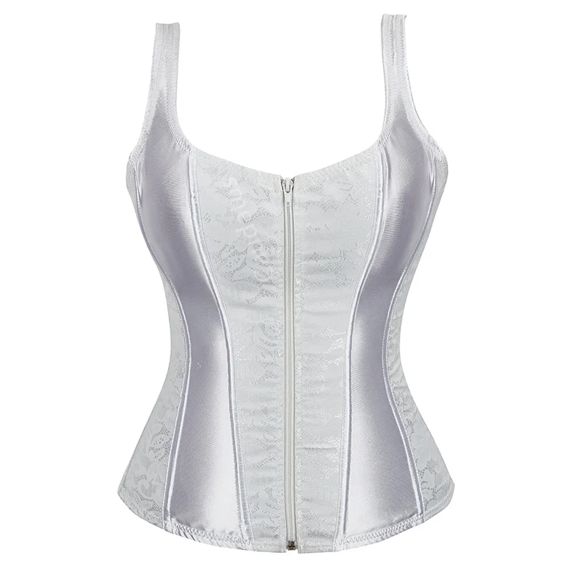 White Corset Top Womens Shoulder Straps Bustier Plus Size Overbust Corselet Sexy Lingerie Brocade Costumes Fashion Halloween